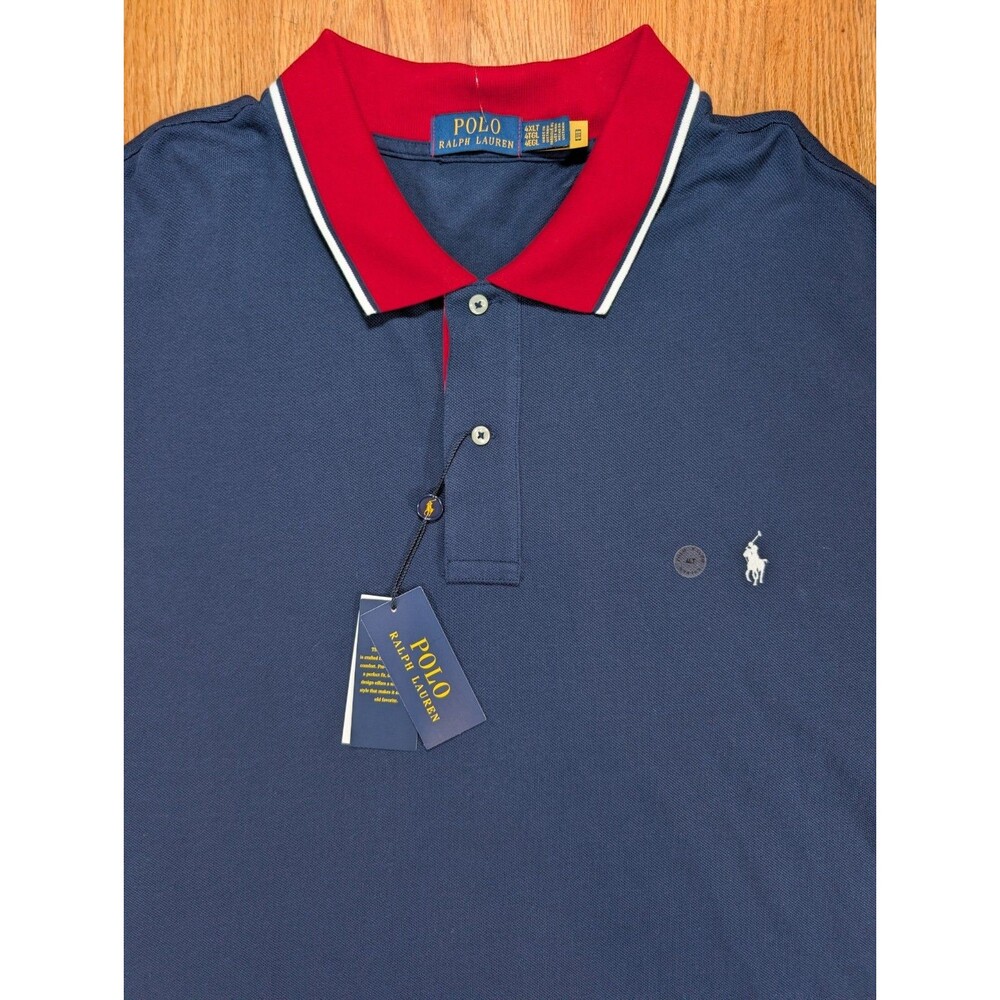 Polo Ralph Lauren Mens Ribbed Trim Striped Polo Shirt Navy Classic Fit 4XLT NWT